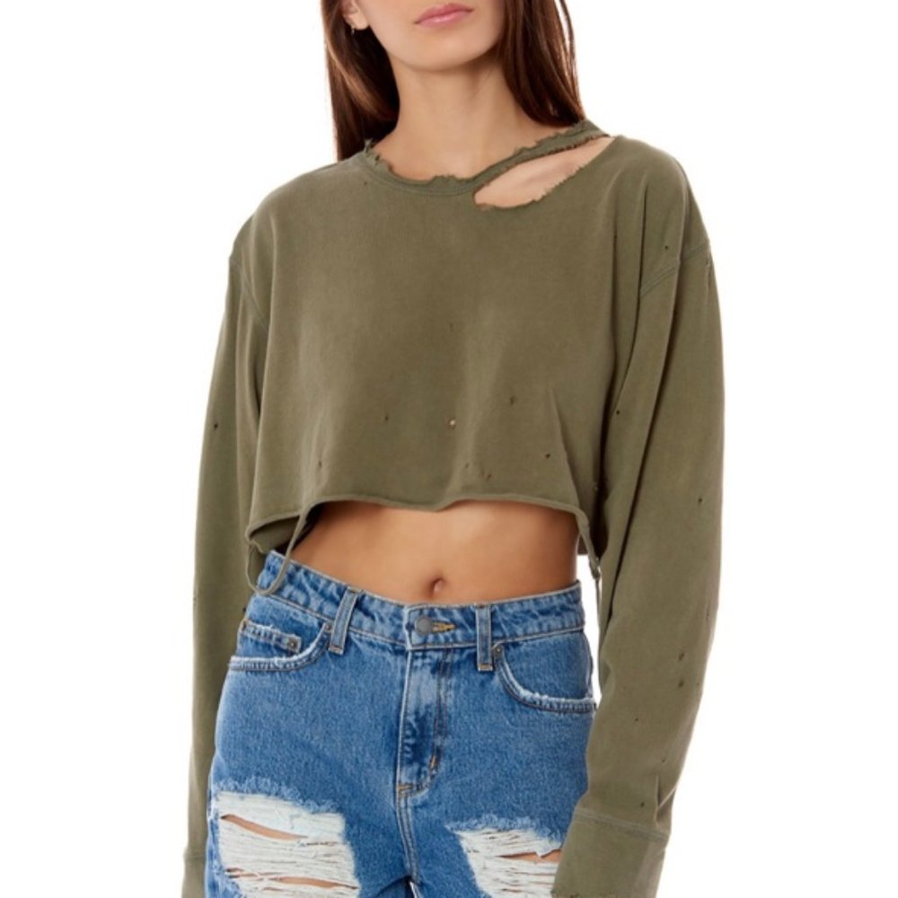 Emma & Sam Black Ripped Long Sleeve Crop
